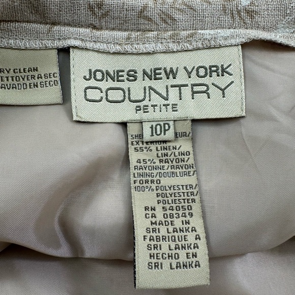 Jones New York Beige Floral Linen Blend Lined Skirt Petite 10 Classic Flare Long - Picture 4 of 8